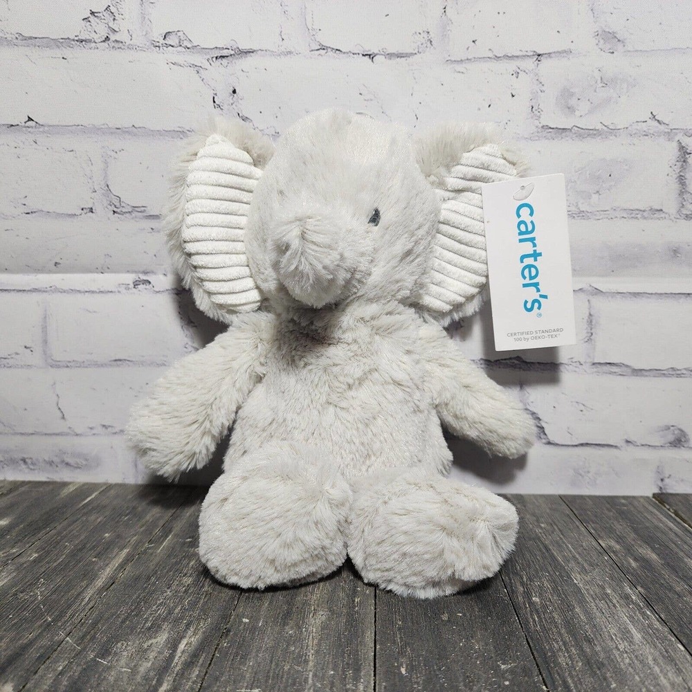 Carters Gray Elephant Plush White Ears Soft Stuffed Baby Lovey Toy NEW NWT